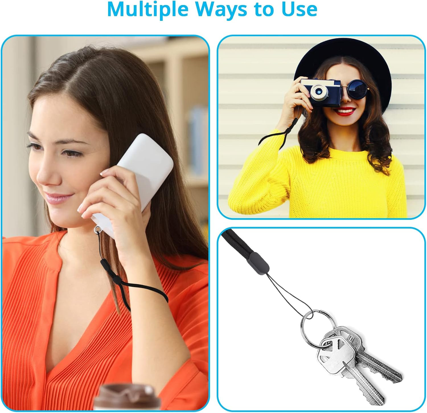 Hand Wrist Strap Lanyard with Tether Patch, 6 Pcs Adjustable Nylon Wrist Straps