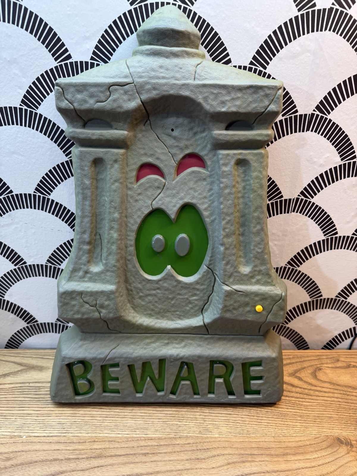 Gemmy Halloween “Beware"  Tombstone Cemetery Lights & Sound Motion Censored