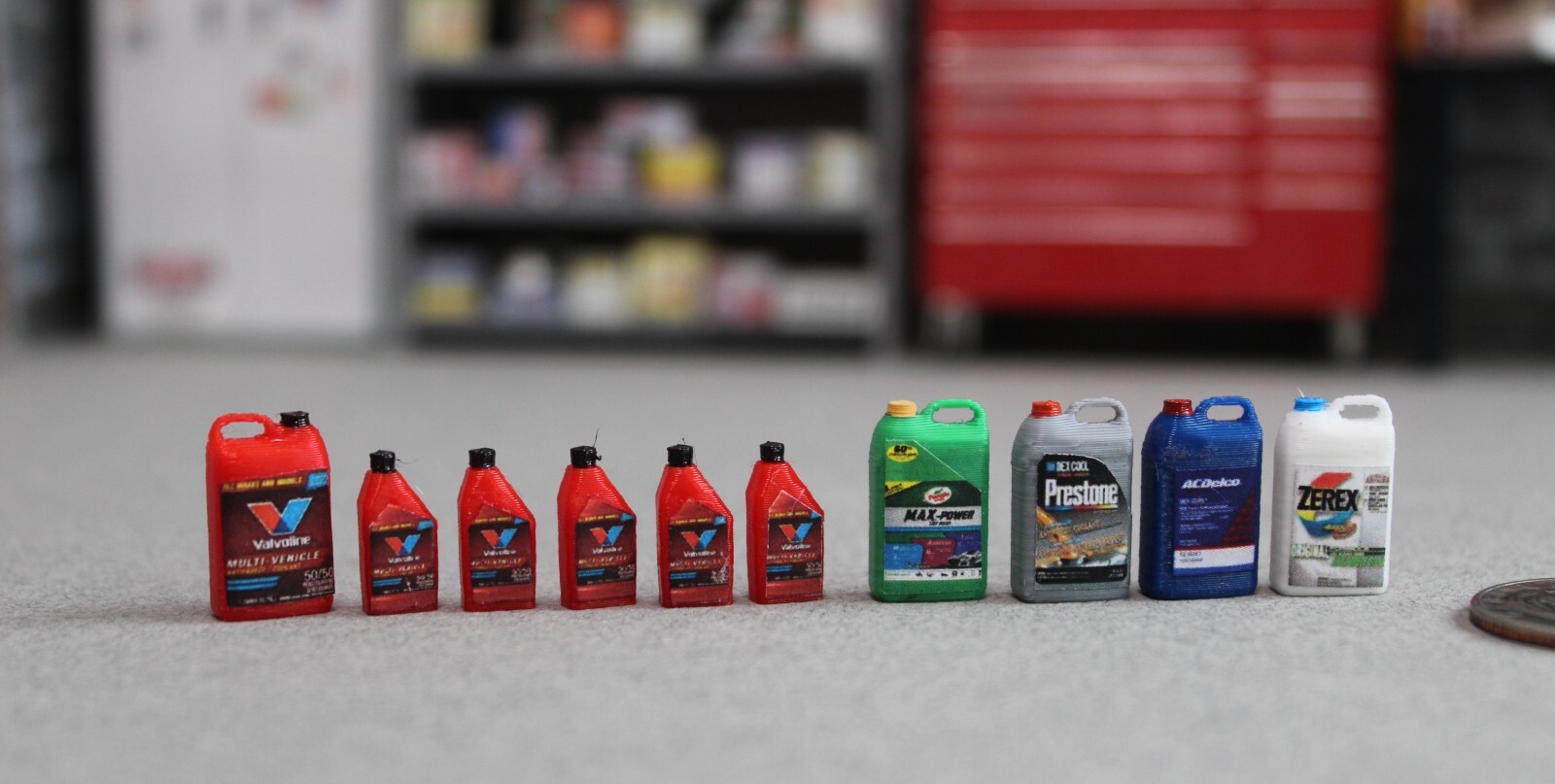1/18 - 1/24  Valvoline Red oil products; Diorama Shop Austin's Garage; 10 items