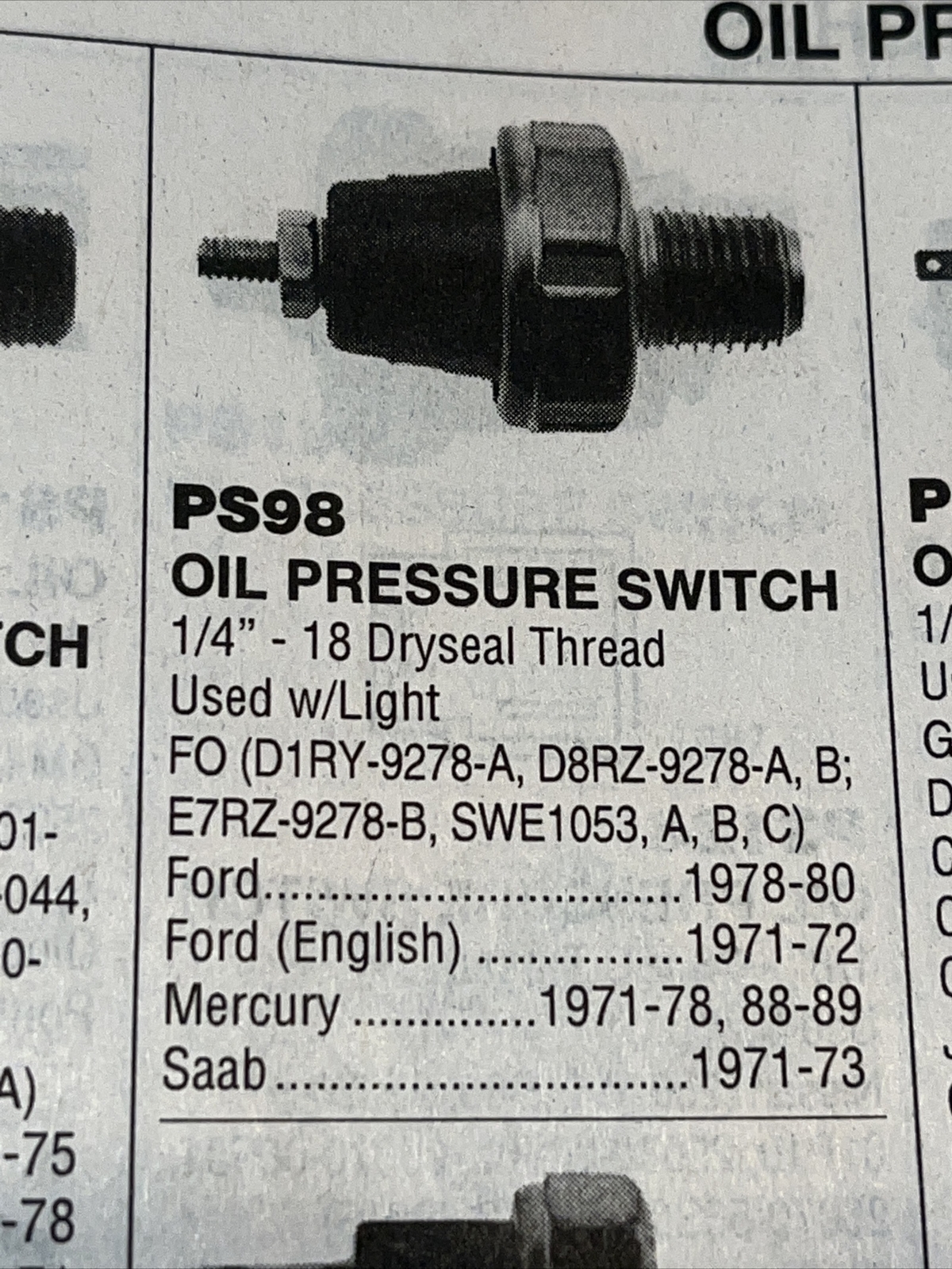 KempartsPS98 Engine Oil Pressure Switch Free Shipping