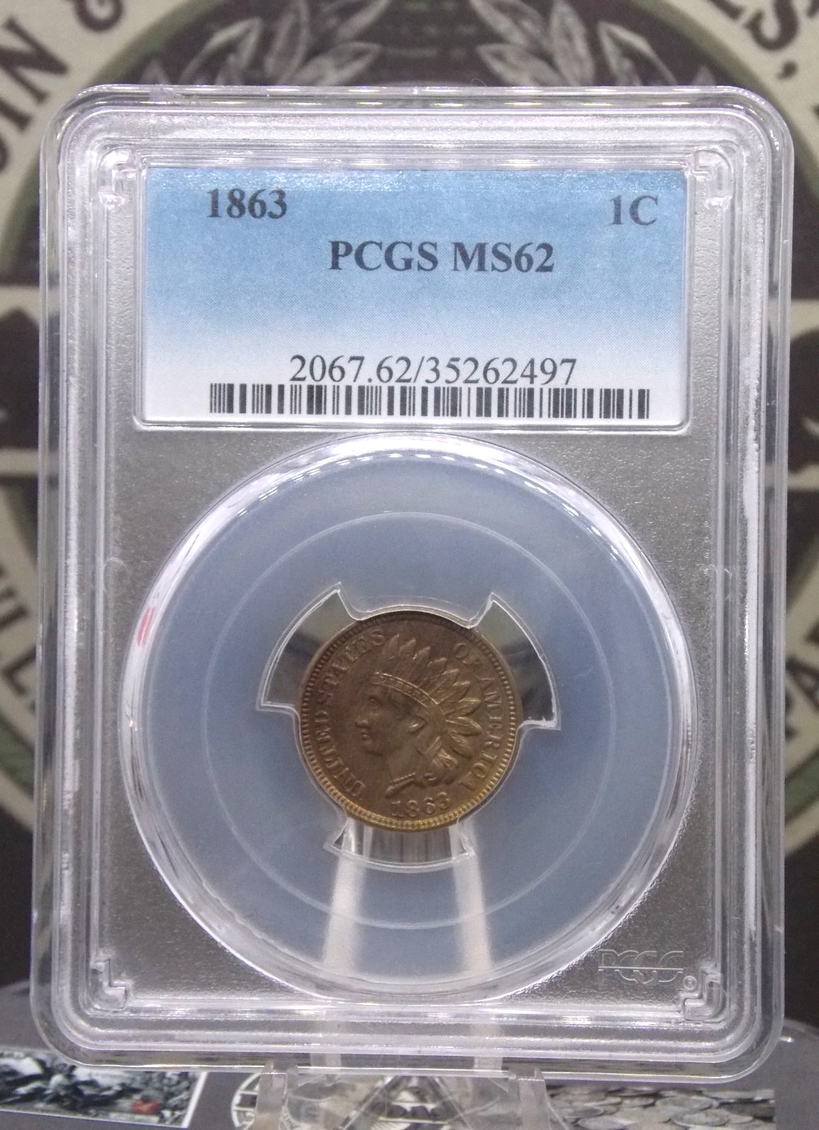 1863 Indian Head Cent Penny 1c PCGS MS62 #497 Unc Uncirculated ECC&C, Inc.