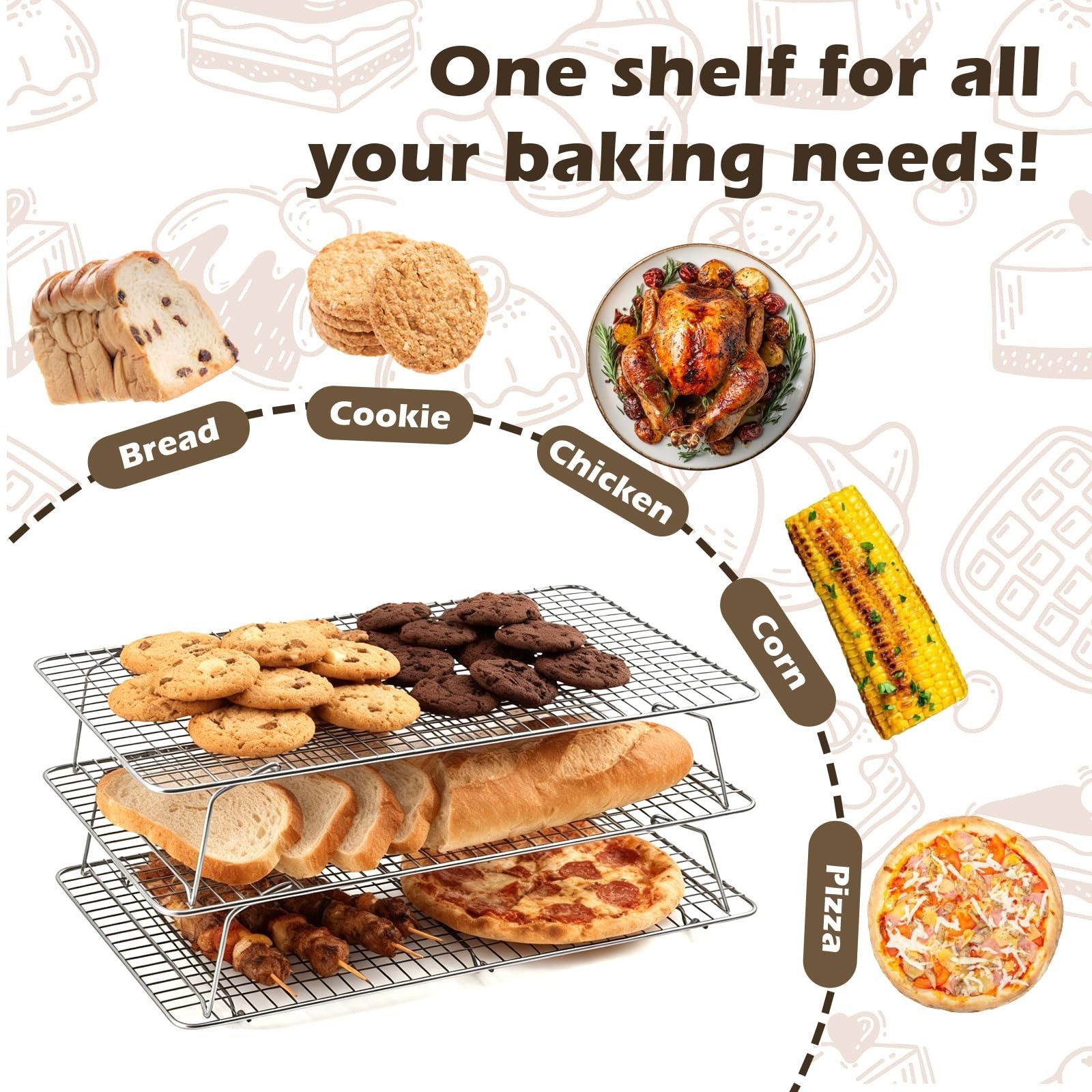 Pleafind 3 PCS Silver Stackable Cooling Rack -16 x 10 Inch Wire Rack, Heavy D...