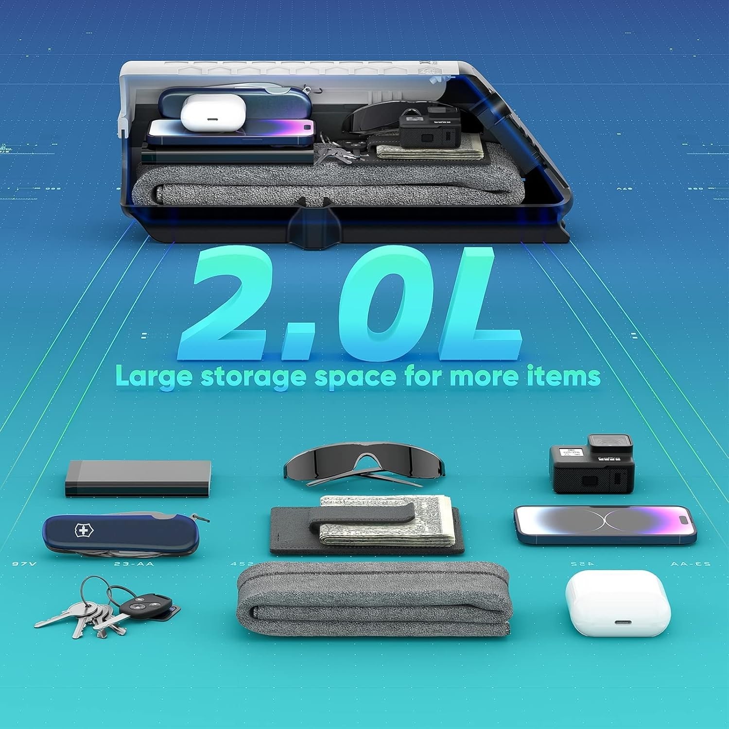 Waterproof 2L Bicycle Handlebar Lockable Storage Box with Security Lock & Rai...