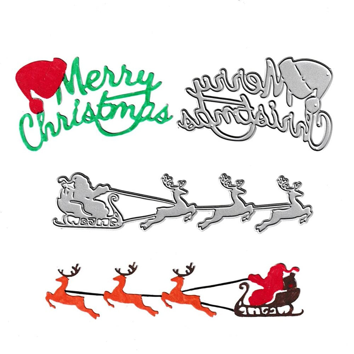 Merry Christmas Cutting Dies, Elk Sledge Santa Claus Die Cuts Metal Embossing...