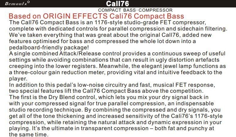 Demonfx CALL76 Compact Bass Compressor Effect Pedal