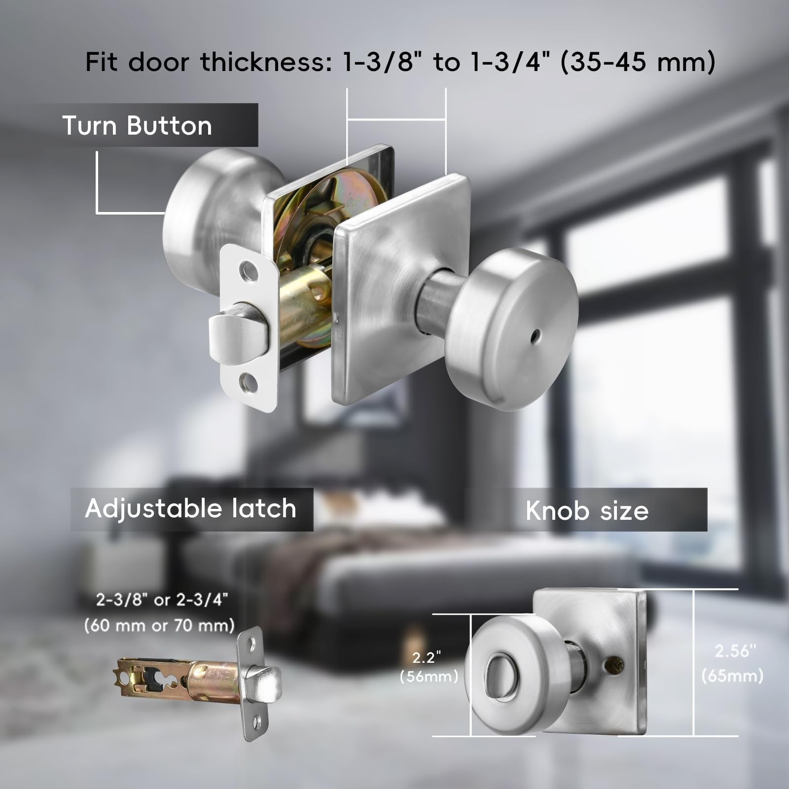 STARPY Brushed Nickel Door Knobs with Square 1-Privacy,