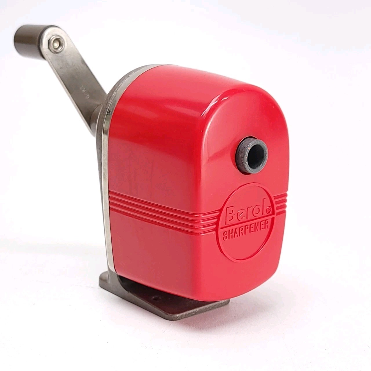 Vintage Red Berol Pencil Sharpener Hand Crank Wall Table Screw Mount