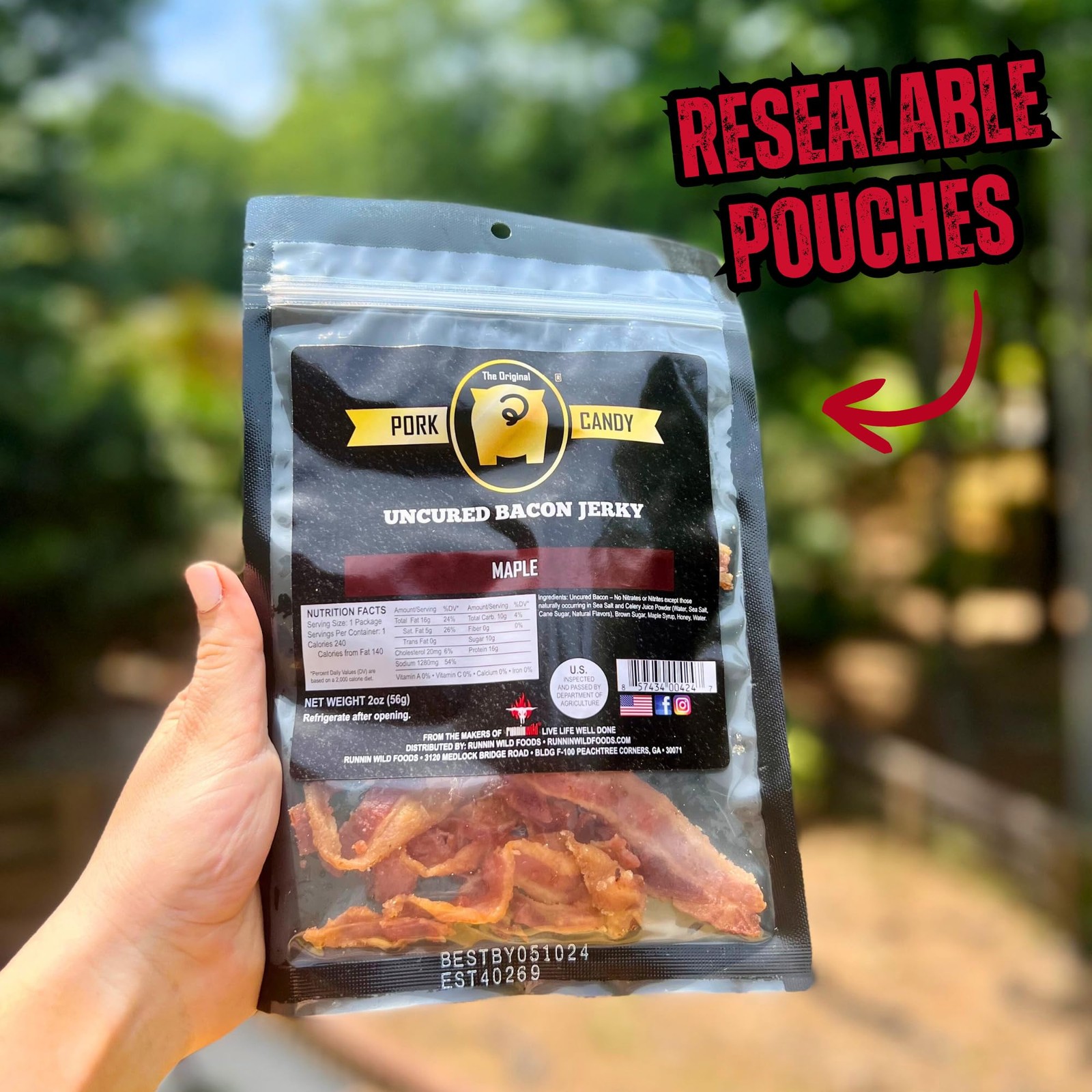 Maple Bacon Jerky 100% Real Uncured Thick-Cut Candied Bacon 4oz (2x2oz)