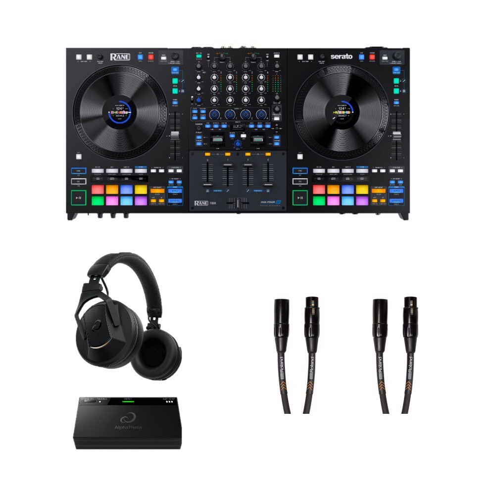 Set of Rane FOUR DJ Controller + HDJ-F10 Wireless Headphones & 2x XLR Cables