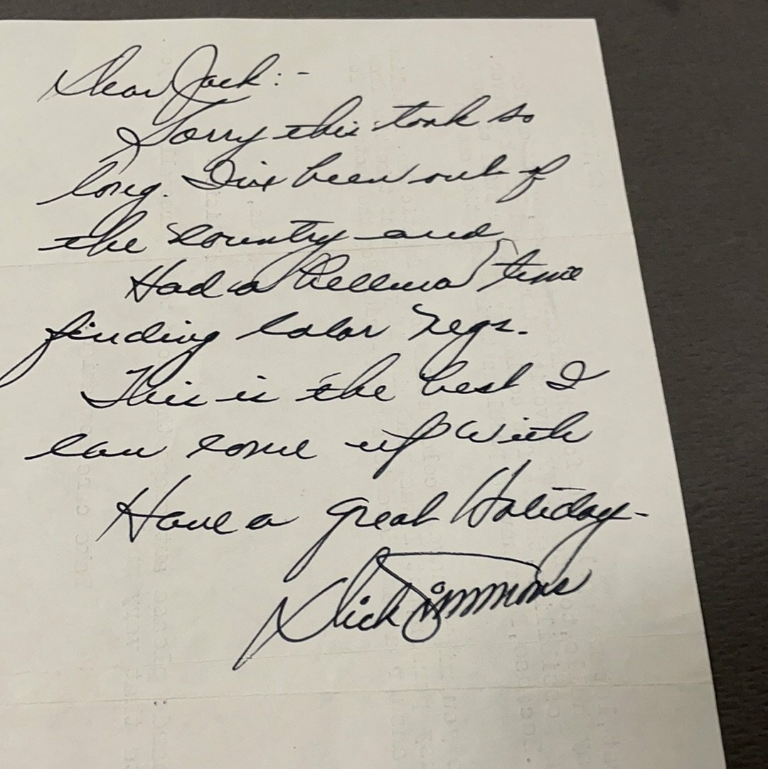 Dick Simmons autographed letter JSA certified