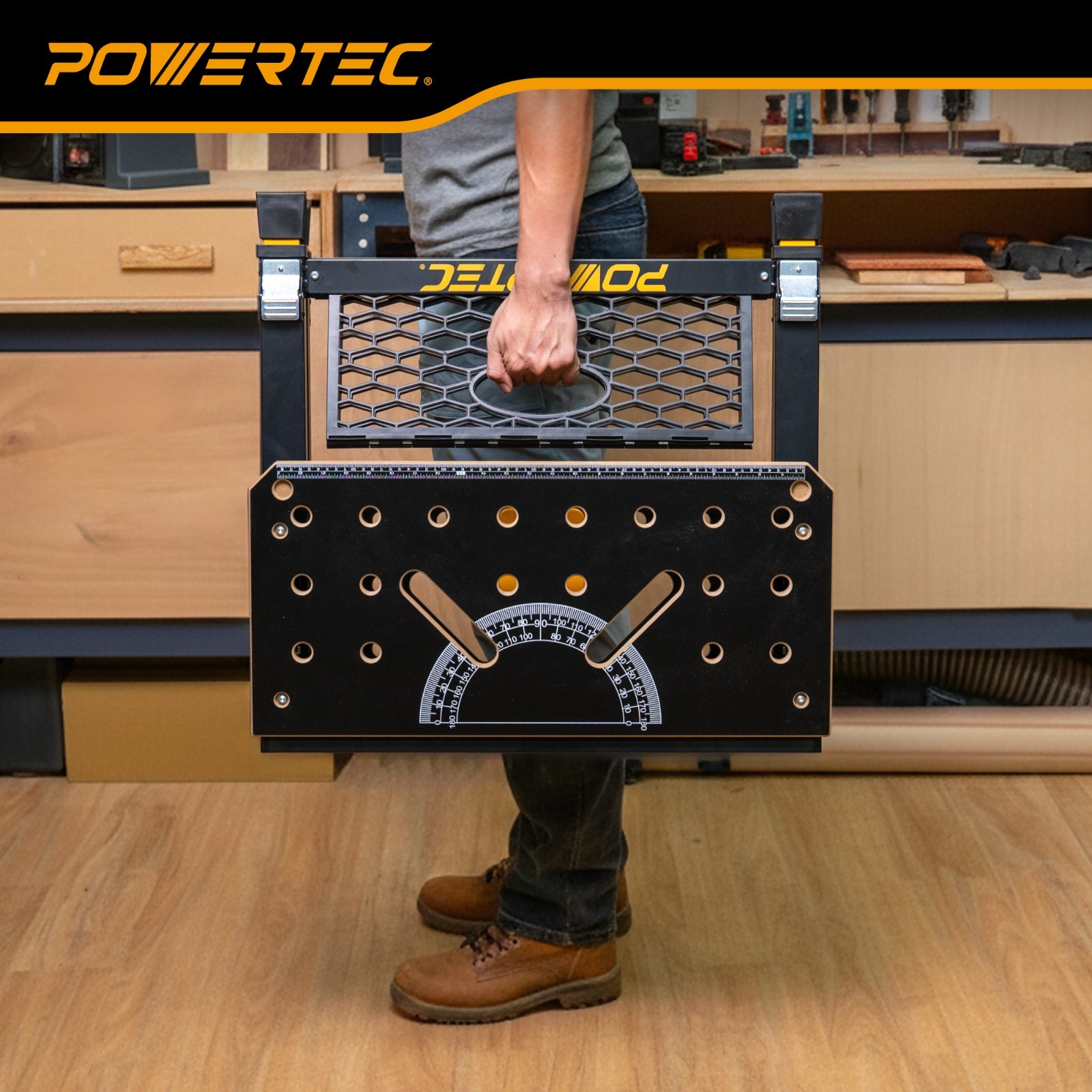 POWERTEC 2-in-1 Folding Work Table & Sawhorse 1000lb Capacity Portable Workbench