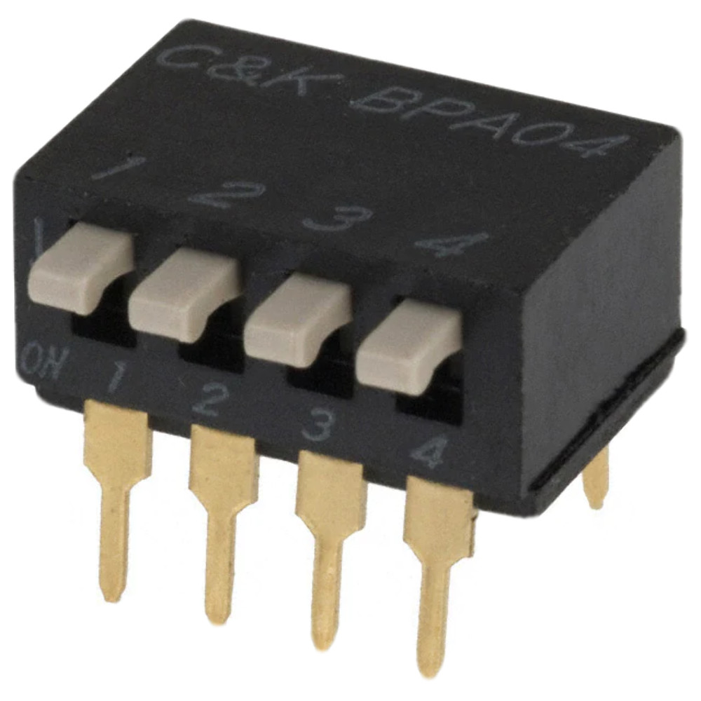 BPA04B DIP Switches SPST Position Through Hole Right Angle Piano Actuator 100mA