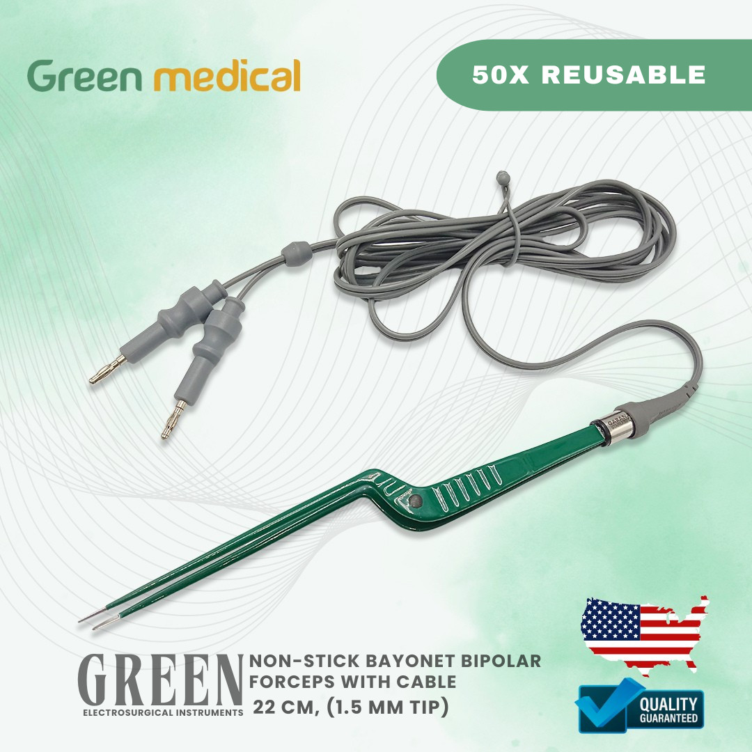 Non-Stick Bipolar Forceps Us Connector 2 pin, 22cm Working Tip 1.5mm With Cable