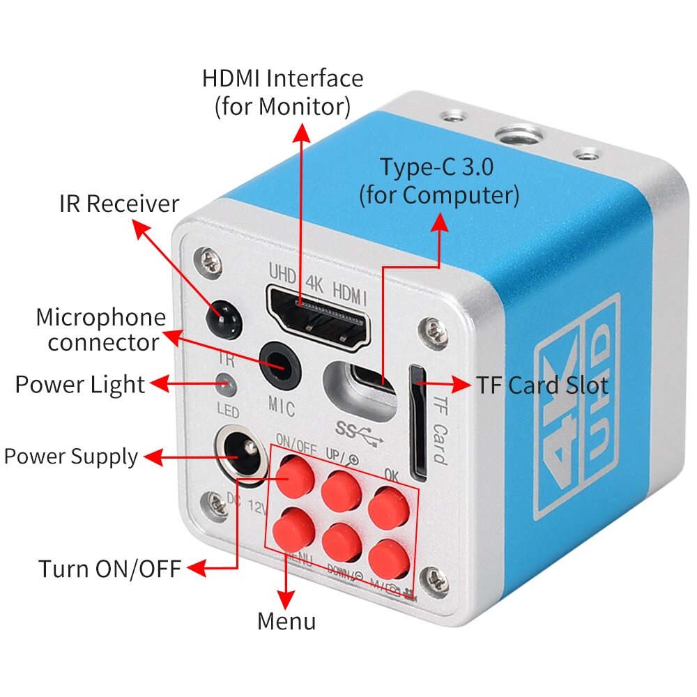 4K UHD HDMI Type-C Output Industrial Digital Microscope Camera with Sony Sensor
