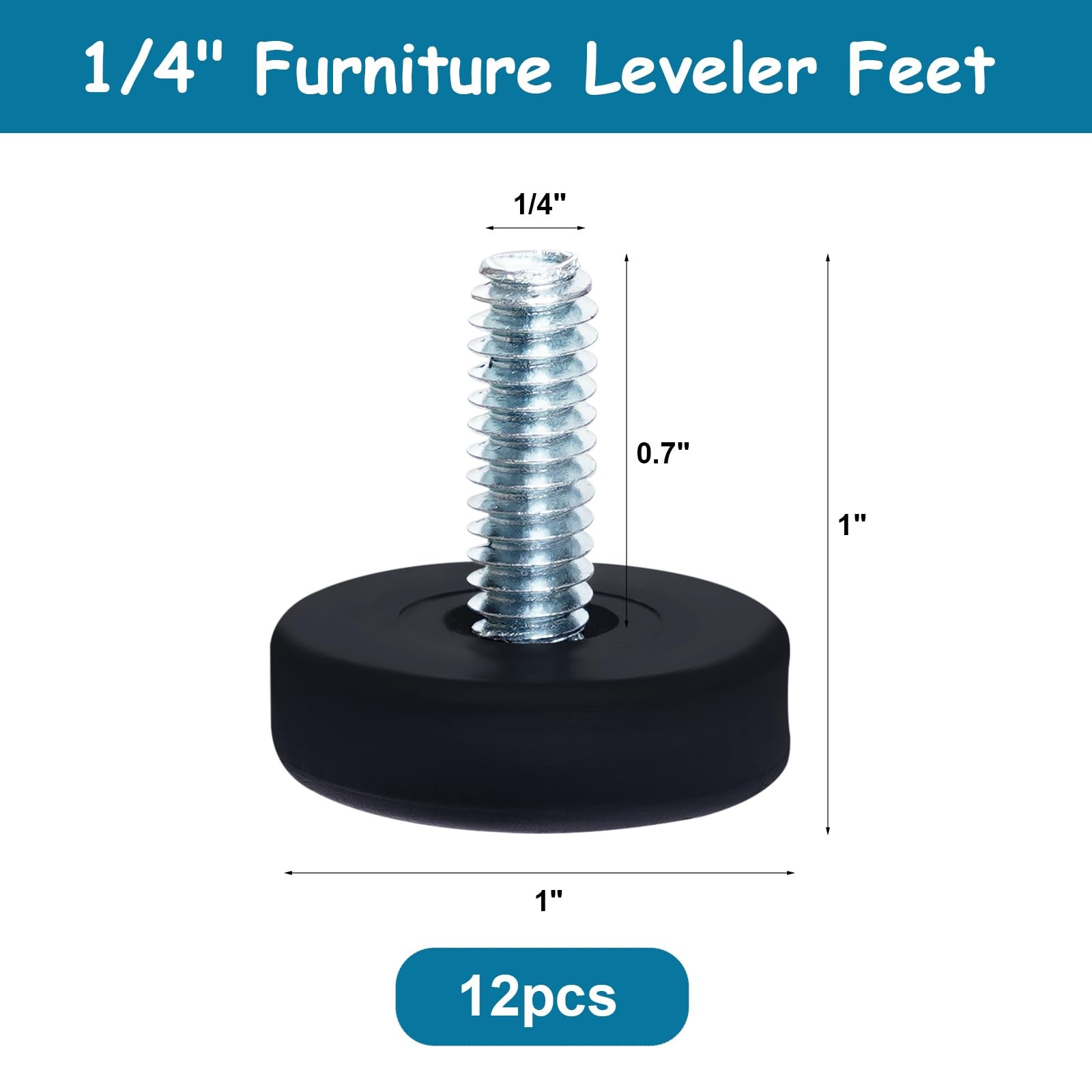1/4" Thread Leveling Feet, 12 Pcs 1/4‘’-20 UNC Thread, 12 Pack, Black