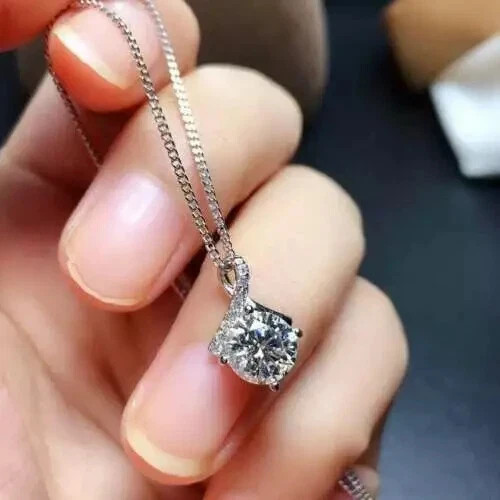 3Ct Round Cut Lab Created Diamond Pendant & Necklace 14K White Gold Plated