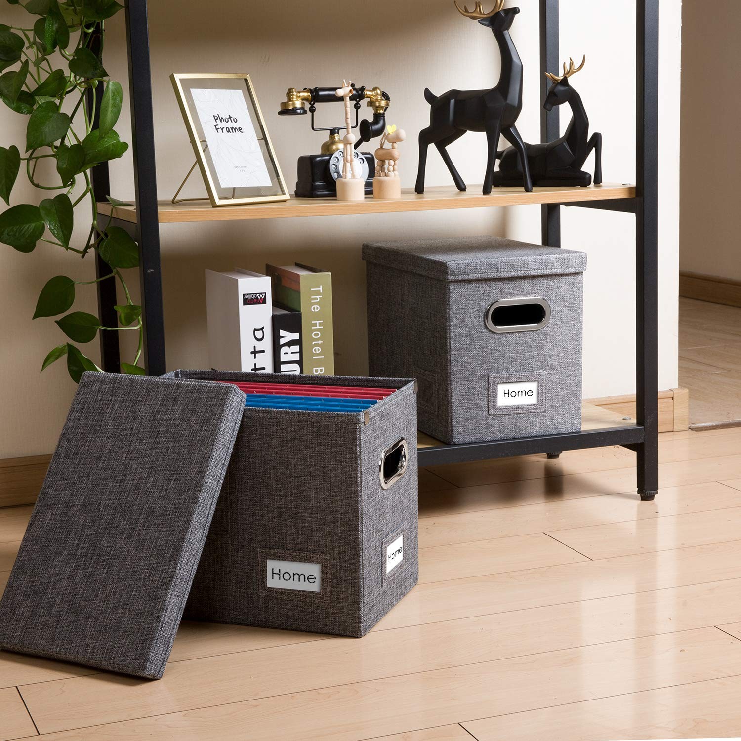 PRANDOM File Organizer Box - Set of 2 (2-pack) without folders, Grey