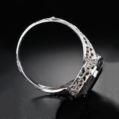 Elegant 925 Sterling Silver Rectangle Red Garnet Wedding Engagement Ring Size 10