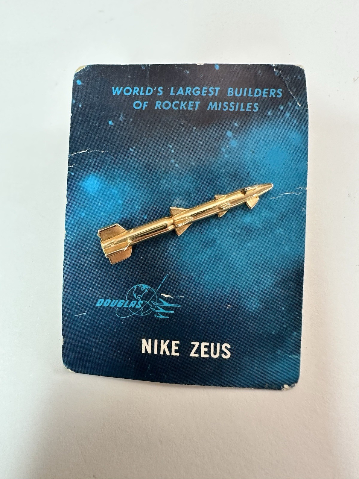 Nike Zeus Rocket Pin On Card, Rare Douglas Aircraft Memorabilia. Very Cool Item!
