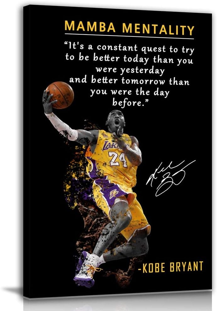 Kobe Bryant Inspirational Poster Canvas Wall Art  12L x 8W, Quote