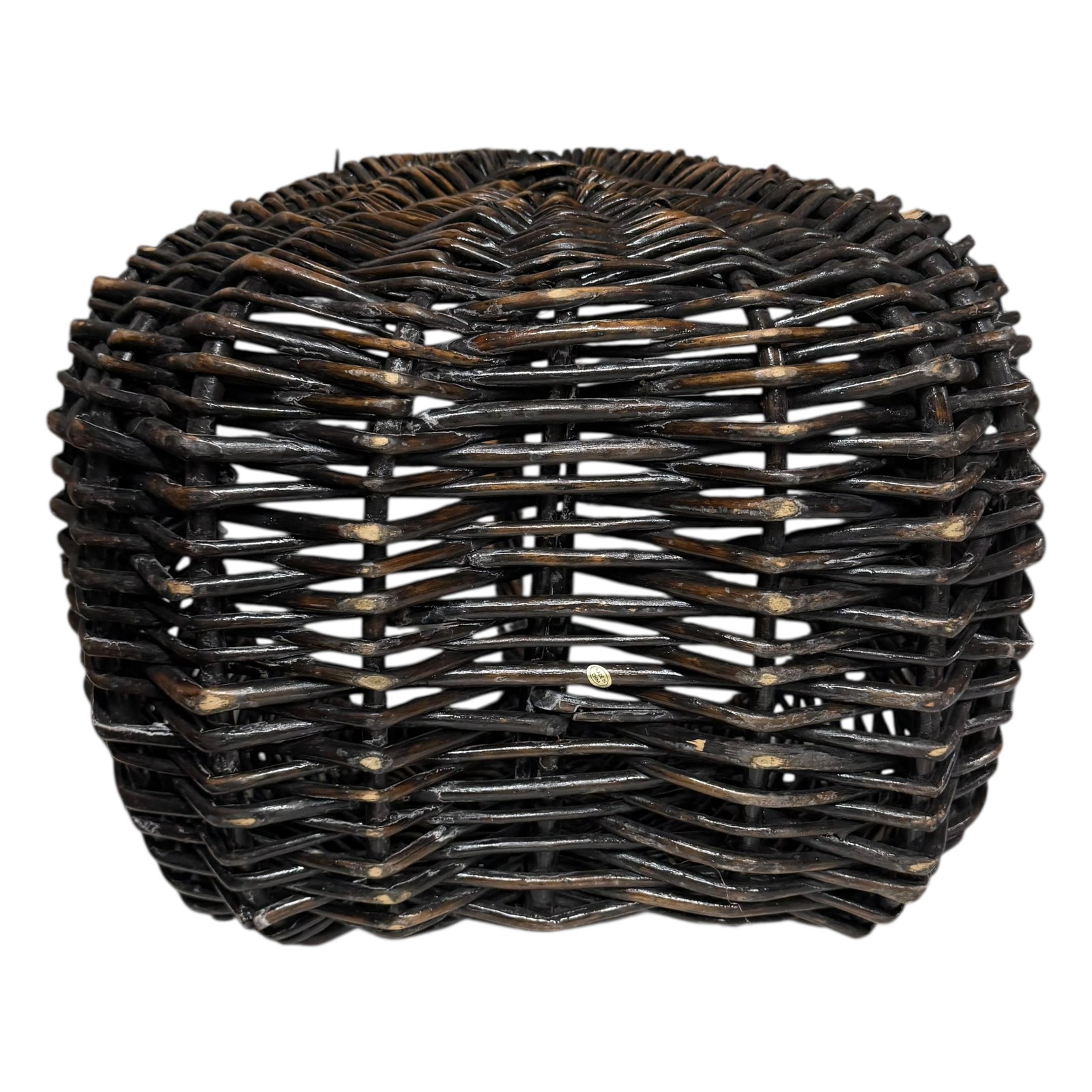 Wicker Lidded Picnic Basket 16" x 12" Brown Butt Rattan Handle Rustic Primitive