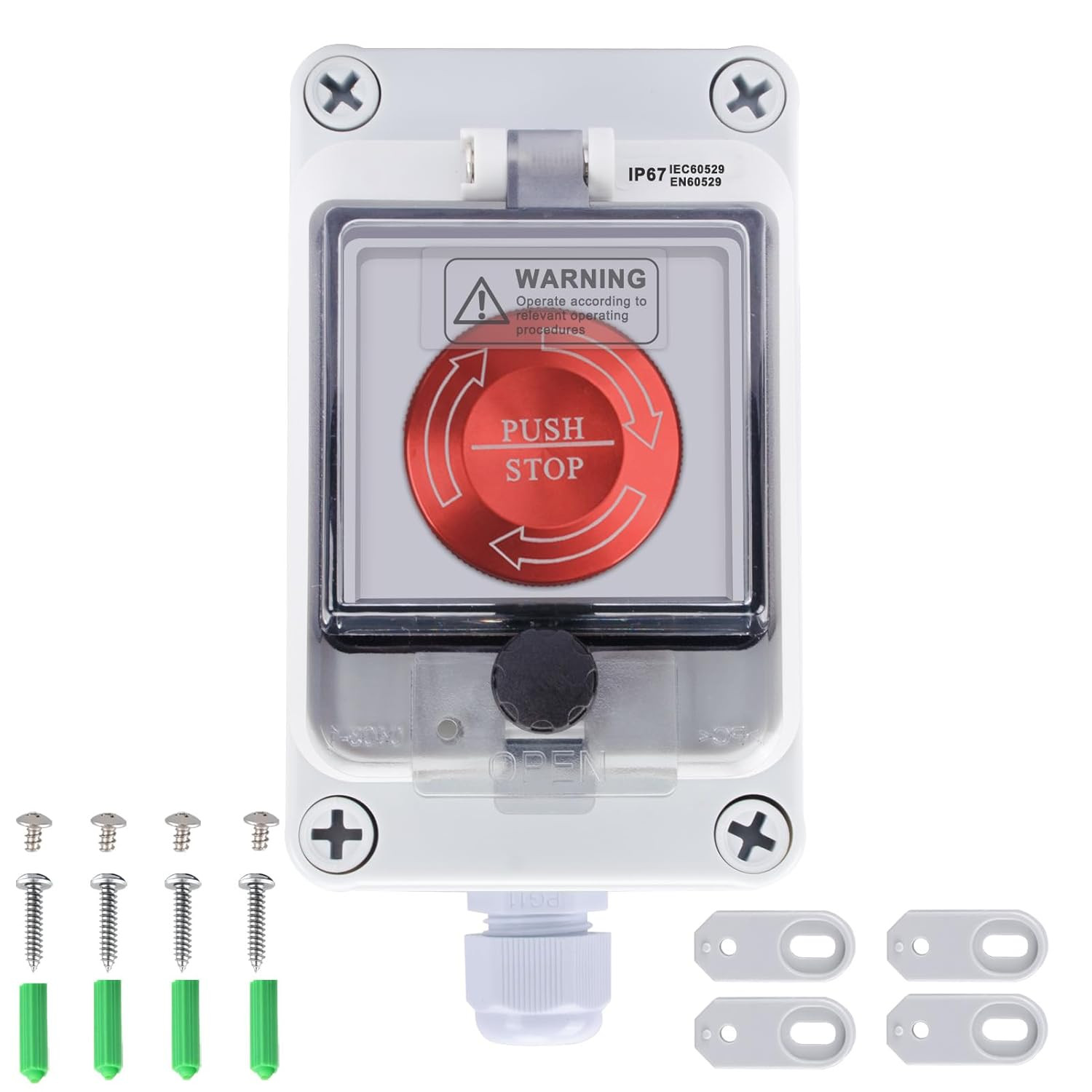 Emergency Stop Button with Box,10A 440V Emergency Shut off Switch, IP65 Waterpro