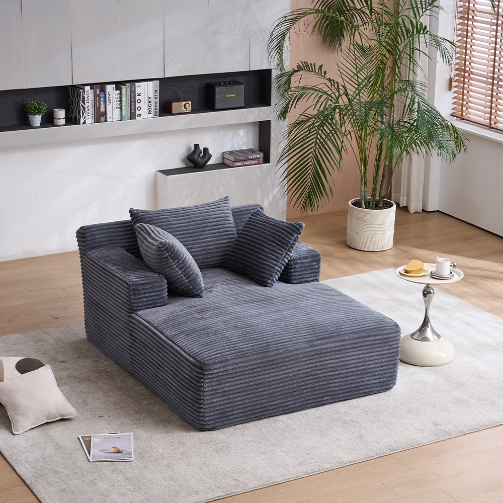 Longue Chair W/Throw Pillows & Armrests Grey For Living Room