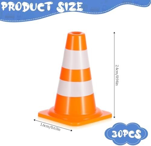 30 PCS Mini Traffic Cones, 1" Mini Orange Cones Roadblock Signs, Small Construct