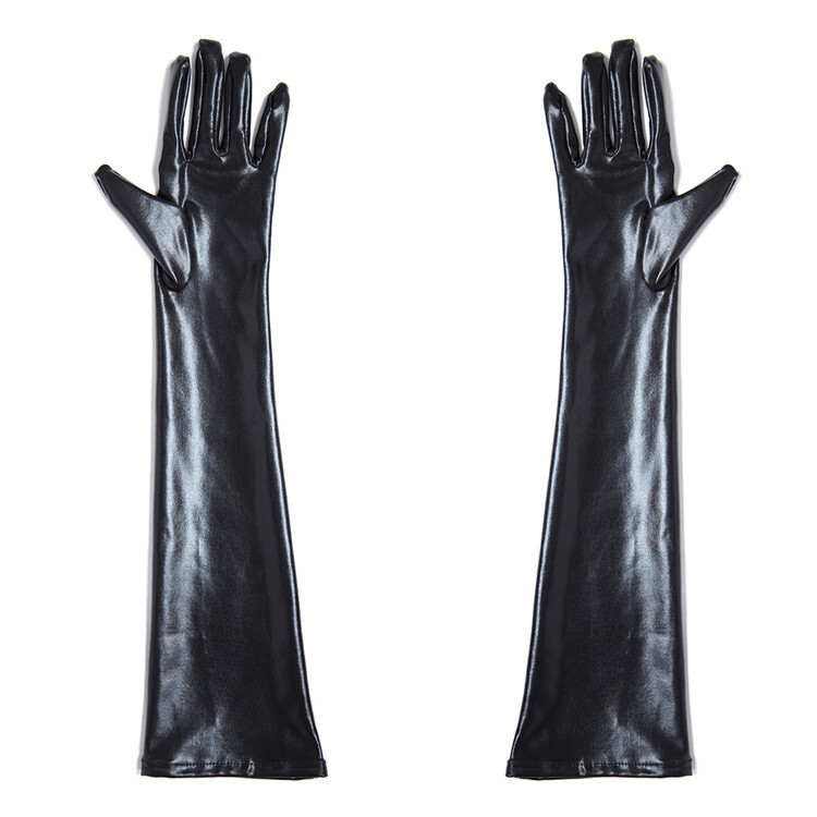 Patent Leather Black Wet Long Gloves Women Men Cosplay BDSM Bondage Slave Games
