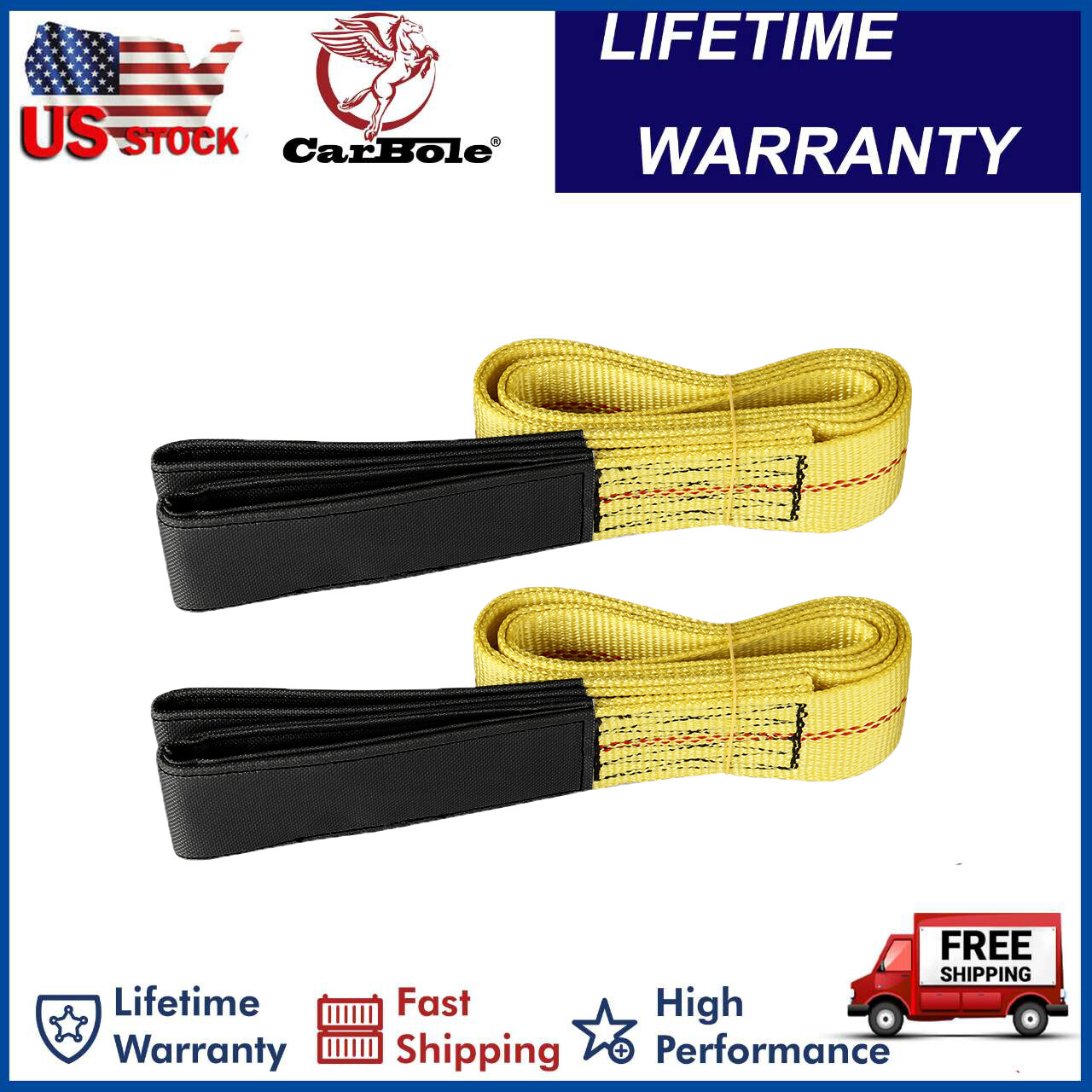 2Pcs 9000LBS Heavy Duty 6' x 2" Flat Lifting Sling Strap Eye Polyester Webbing