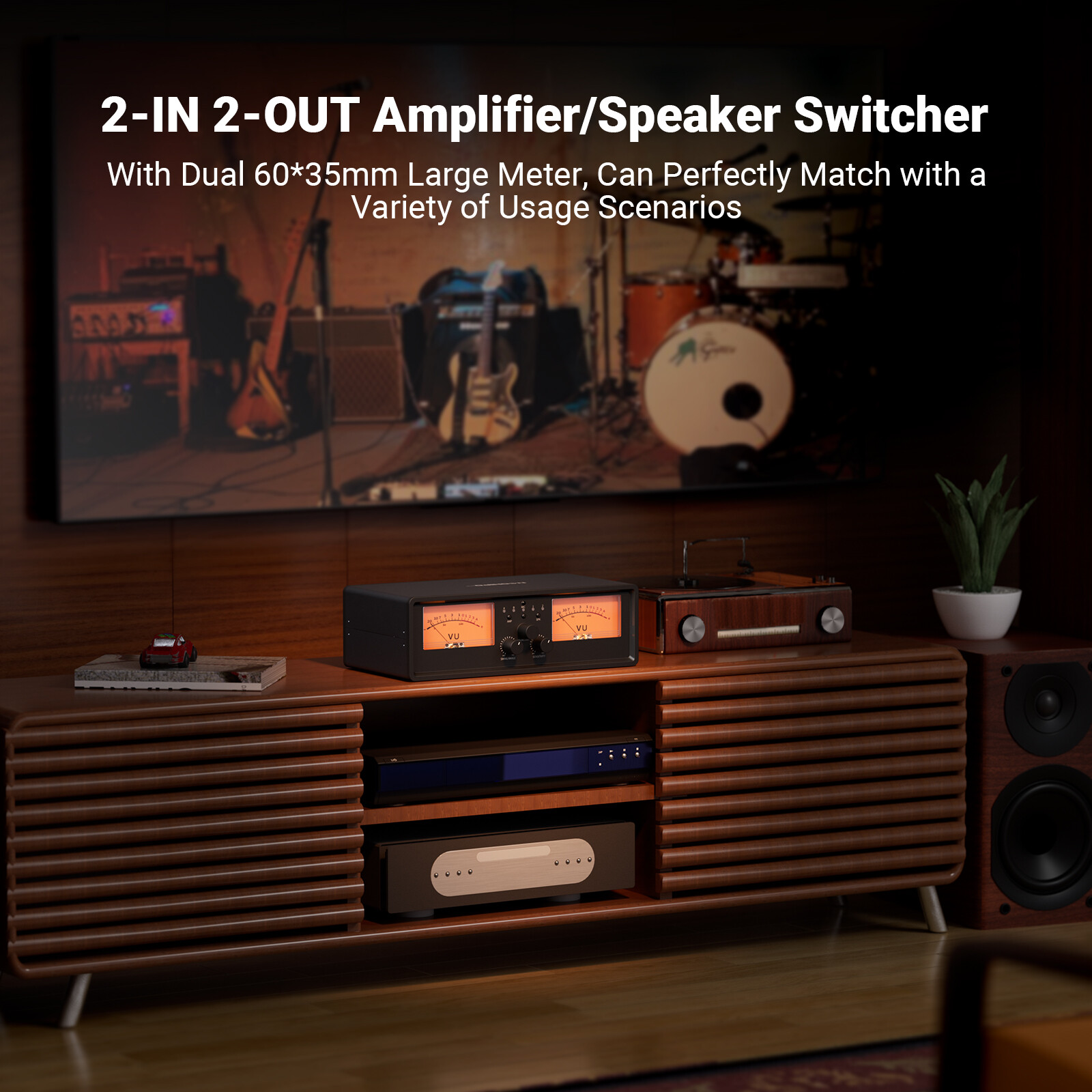 ET30 Amplifier Speaker Switcher 2-in-2 Out Dual Analog VU Meter DB Panel Display
