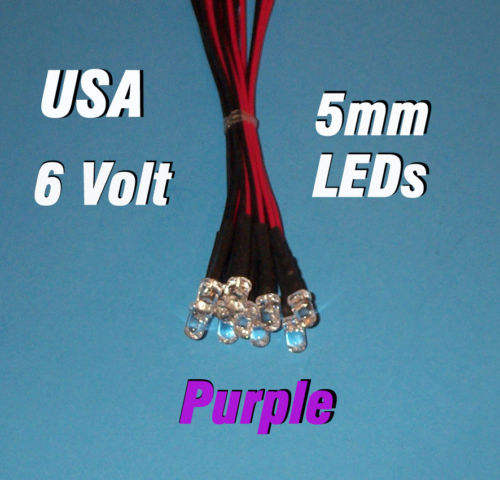 10 x LED - 5mm PRE WIRED LEDS 6 VOLT PURPLE 6V DC USA