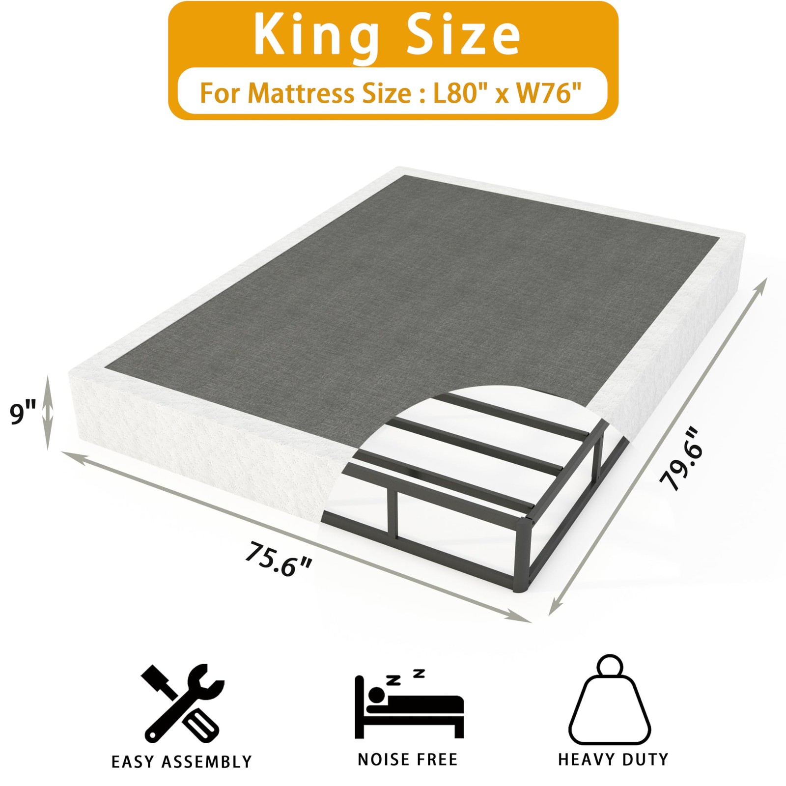 King Spring 9 Inch, Heavy Duty Metal Spring King Size Bed Base, Mattress Foun...