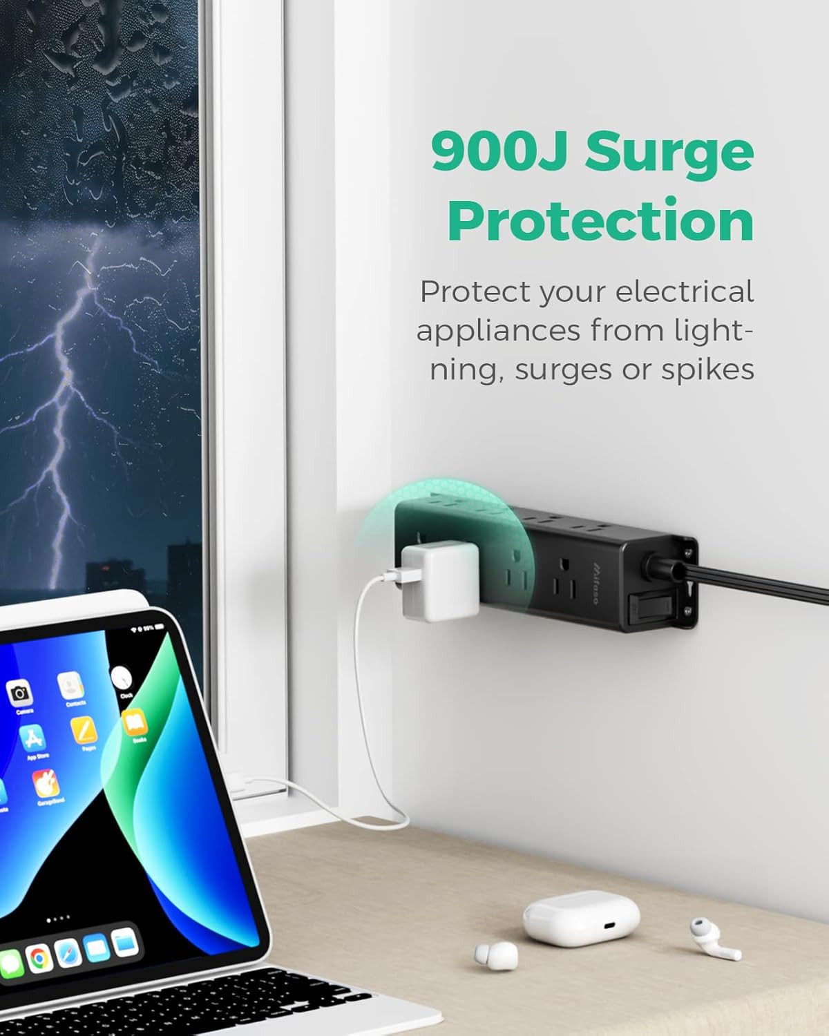 Surge Protector Power Strip, 12 Wide Spaced Multi Outlets, Wall Mount | 3 Side O