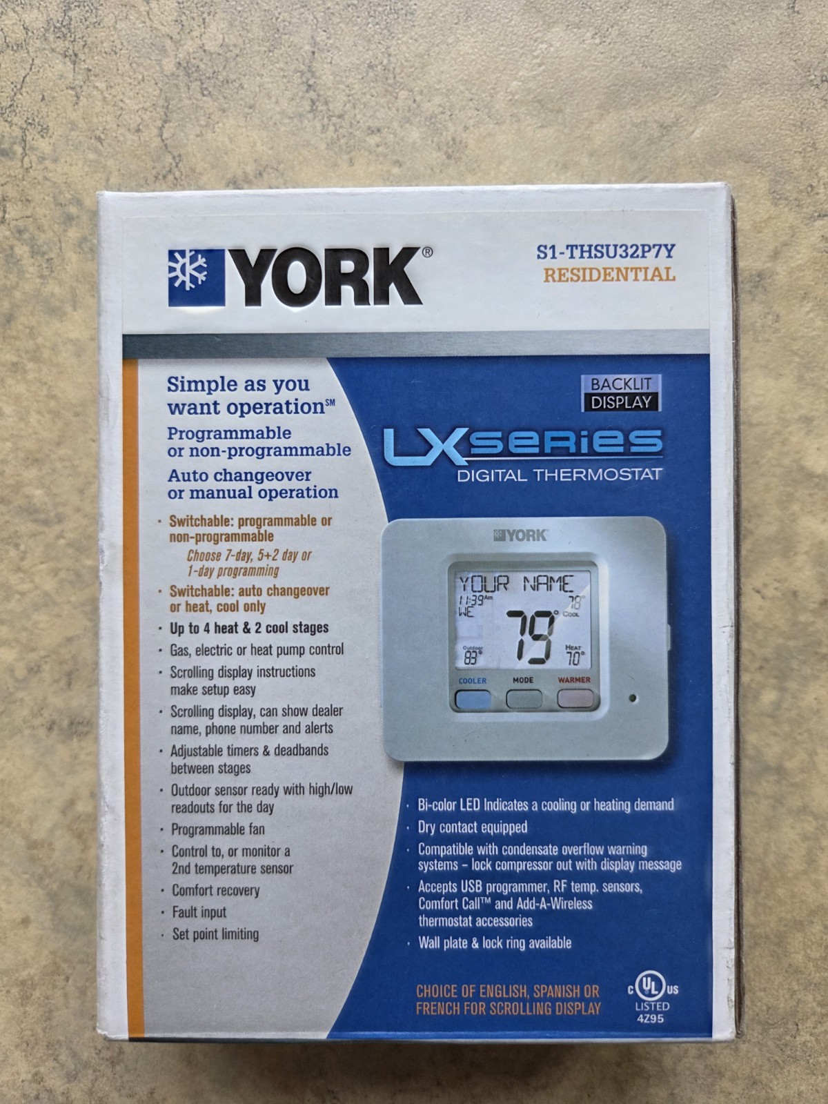 York LX Series Digital Thermostat S1-THSU32P7Y