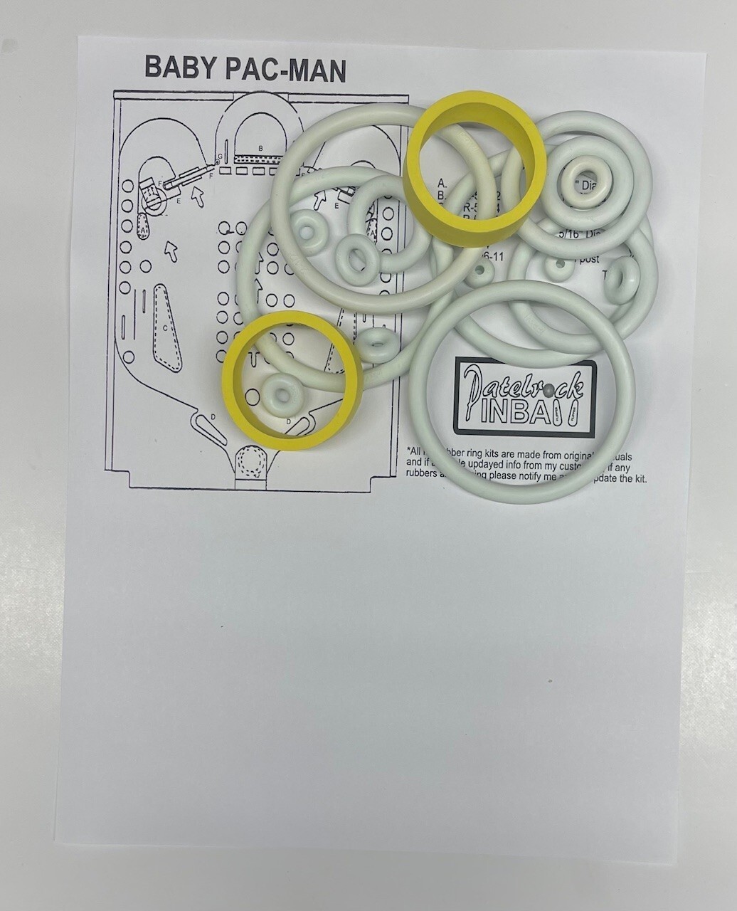 1982 Bally Baby Pac Man Pinball Machine Rubber Ring Kit