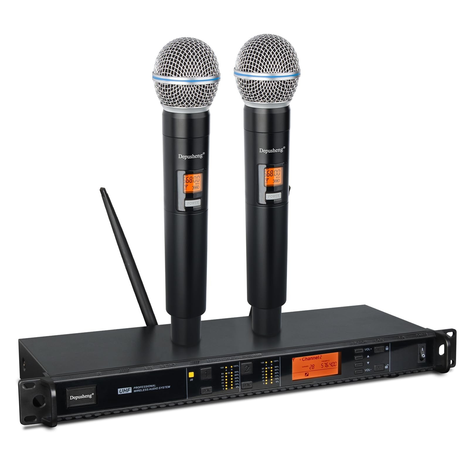 Depusheng Wireless Microphones System with 2 Channels Cordless Handheld Micro...