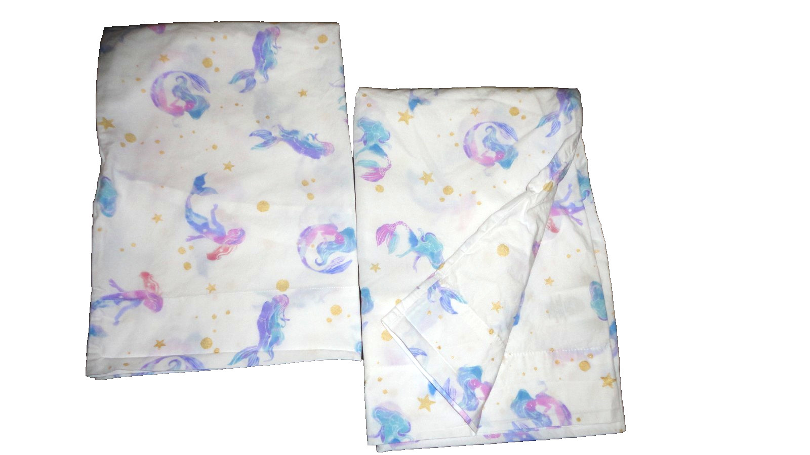 POTTERY BARN KIDS Mermaids pink blue lilac stars (2) standard pillowcases 19x28