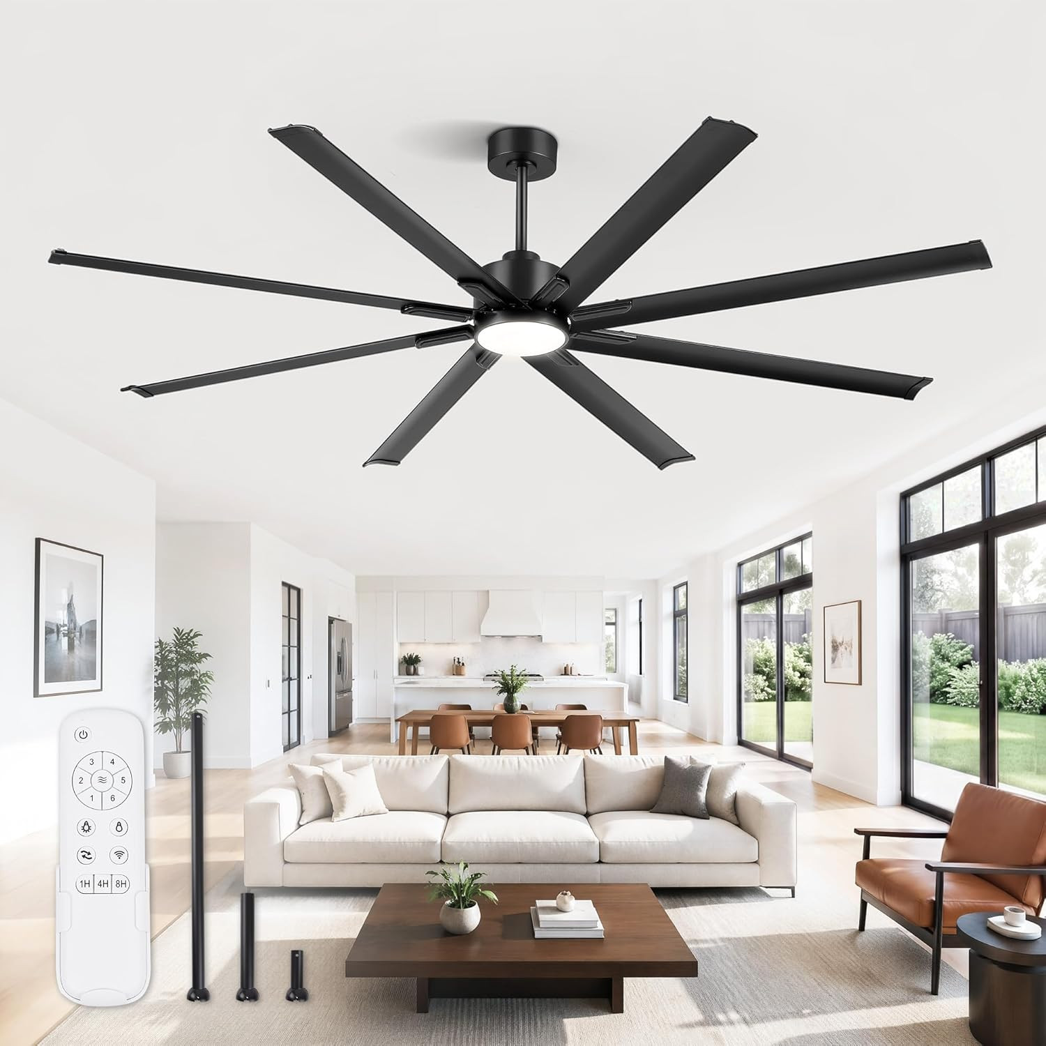 84 Inch Large Aluminum Ceiling Fan with Lights and Remote | 8542 CFM High Airflo