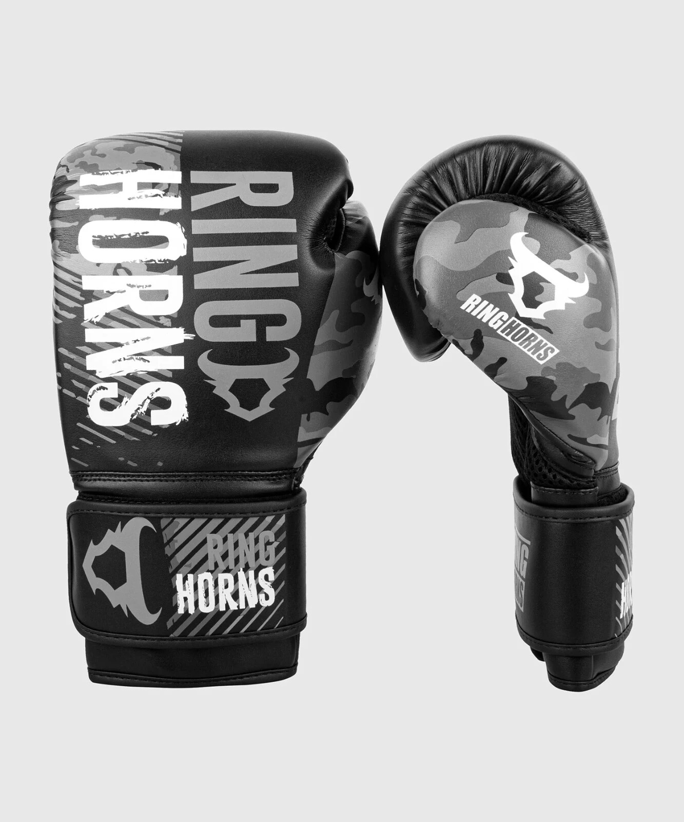 New Ringhorns Charger Camo Boxing Gloves - Black/Grey 10oz.