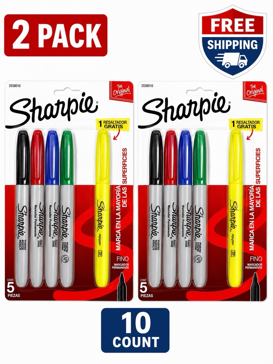 Sharpie Fine Point Permanent Markers 2 Pack 10 Count Assorted + Highlighter