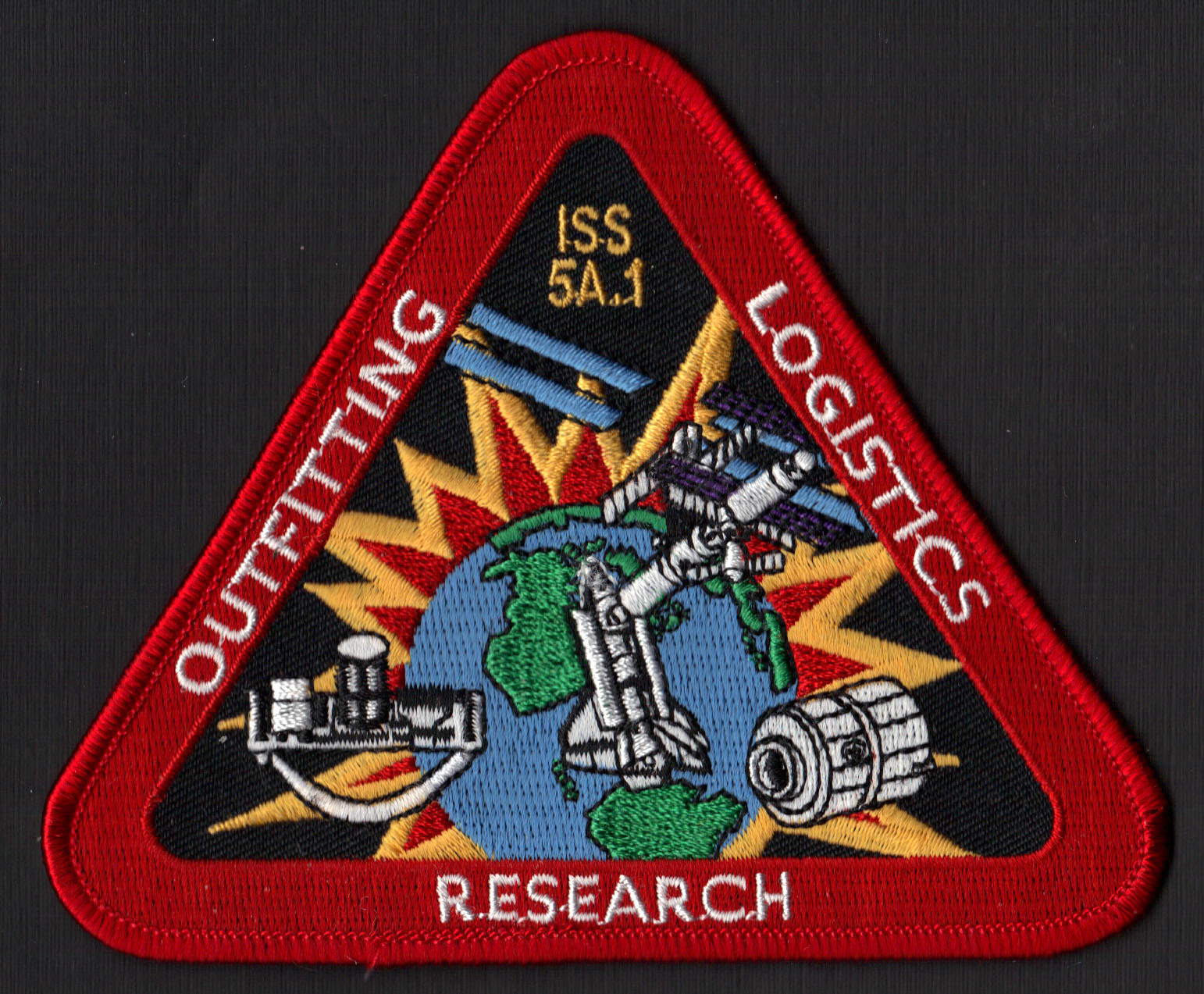 ISS 5A. 1 - OUTFITTING - LOGISTICS - RESEARCH -  STS NASA SPACE SHUTTLE PATCH
