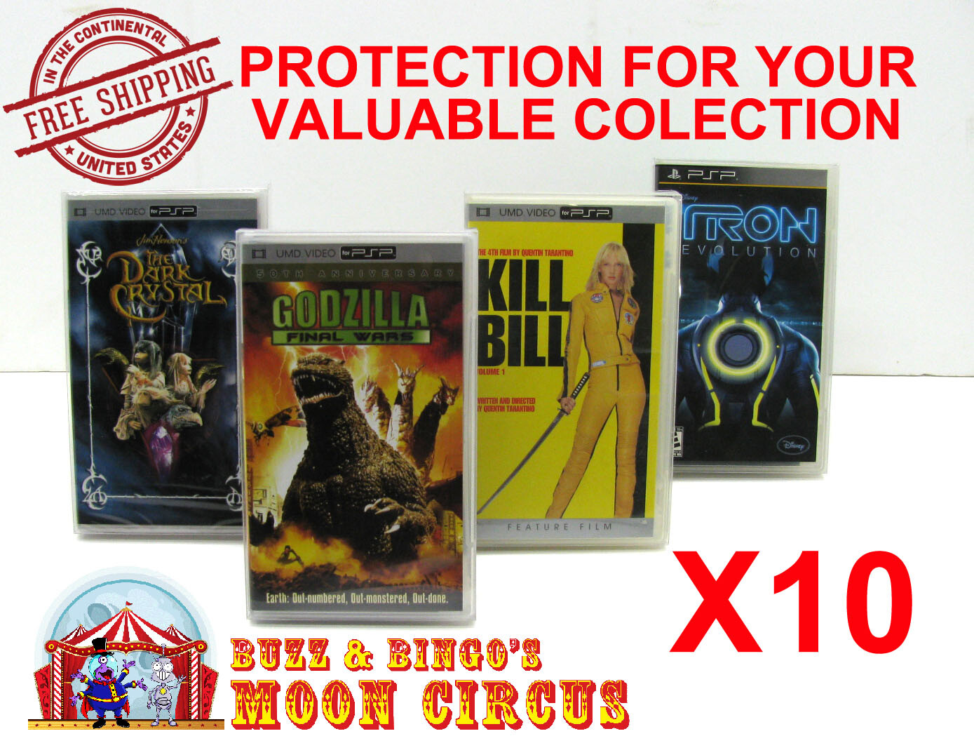 10x SONY PSP UMD VIDEO CIB CLEAR PROTECTIVE BOX PROTECTOR SLEEVE CASE