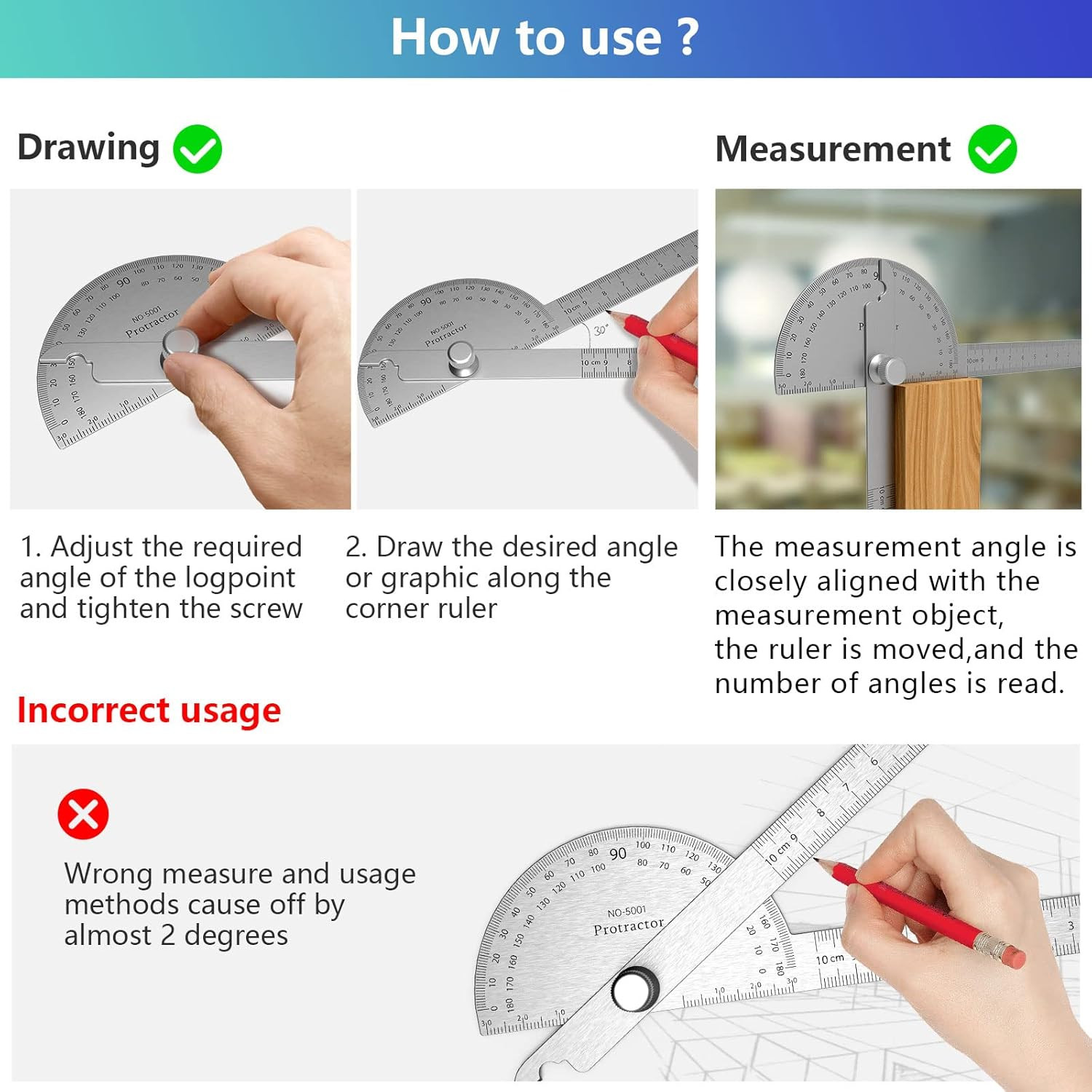 Stainless Steel Protractor 180 Degrees Two Arm Ruler Adjustable Angle Protractor