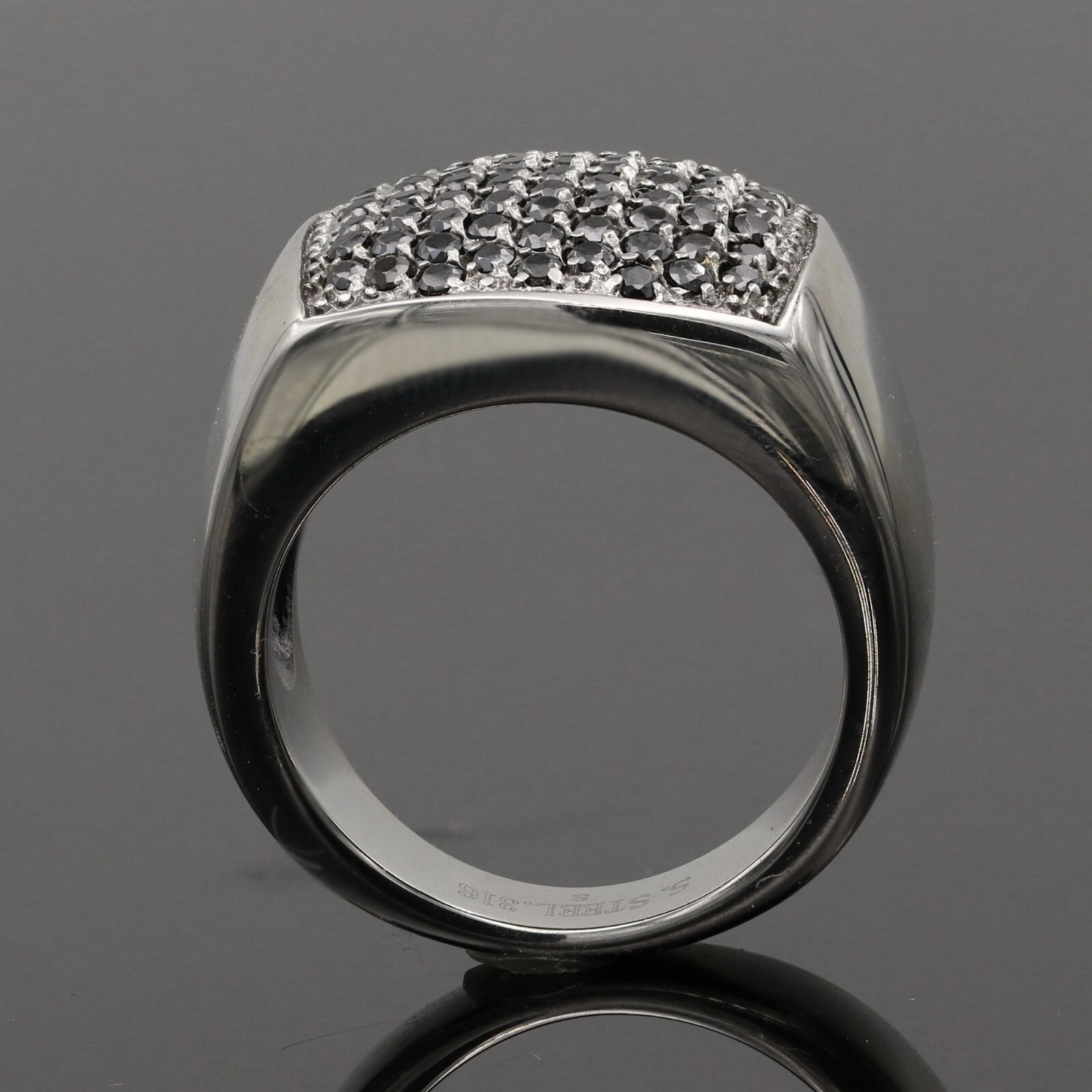 Stainless Steel 316 Pave Men's Square shape CZ SET Pinky Ring