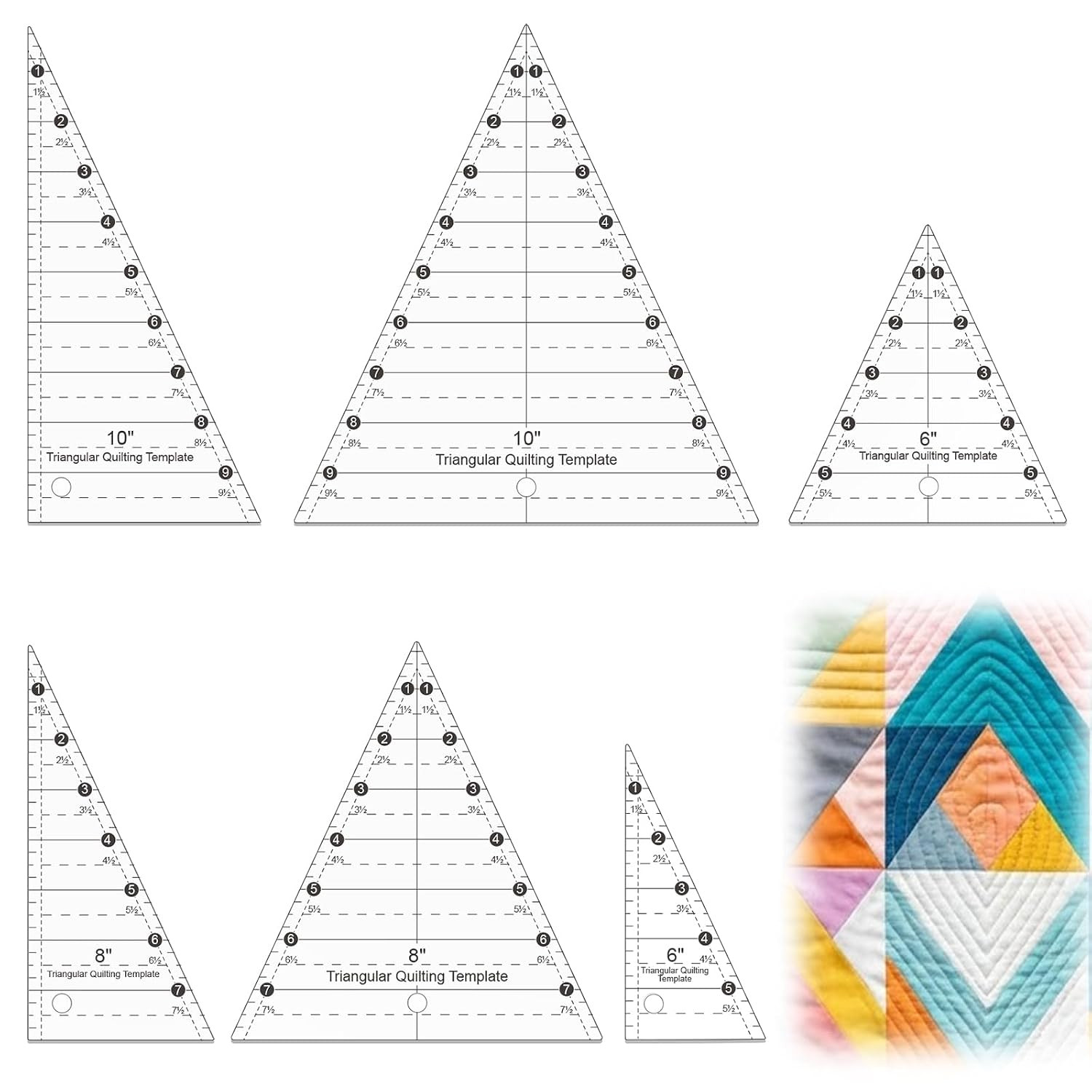 6-Piece Premium Wedge Triangle Quilting Rulers Set, Heavy Duty Clear Acrylic Sew