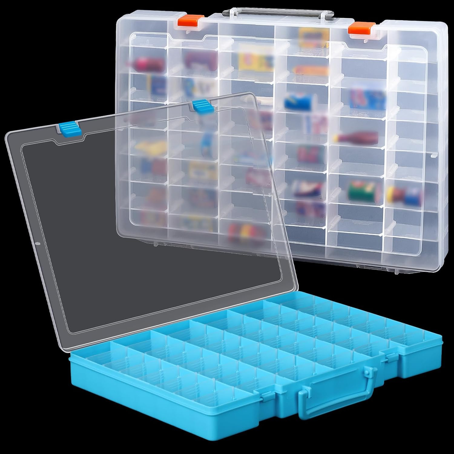 2 Pcs Large 48 Grids Plastic Storage Bead Organizer Box, Tackle Box, Compartment