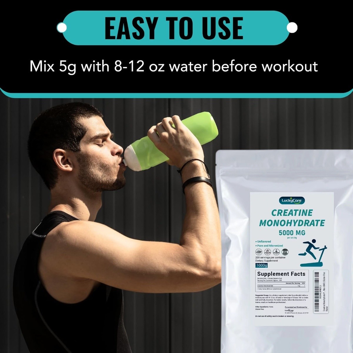 Pure Creatine Monohydrate 2.2lbs - Powder Micronized 200 Servings 5g Per Serving