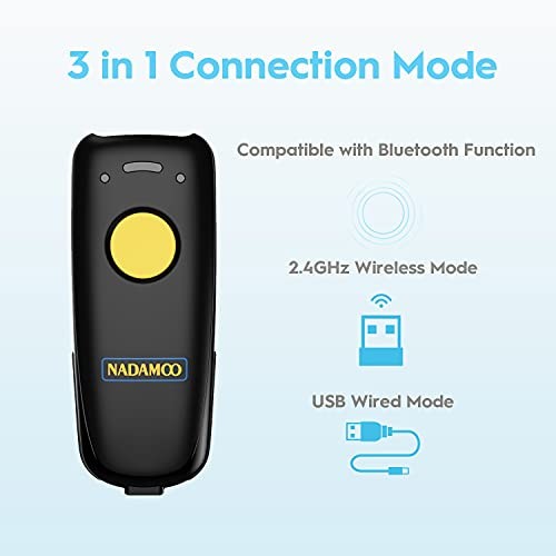 Wireless 2D Barcode Scanner Compatible with Bluetooth, 2.4G Wireless 2D Yellow