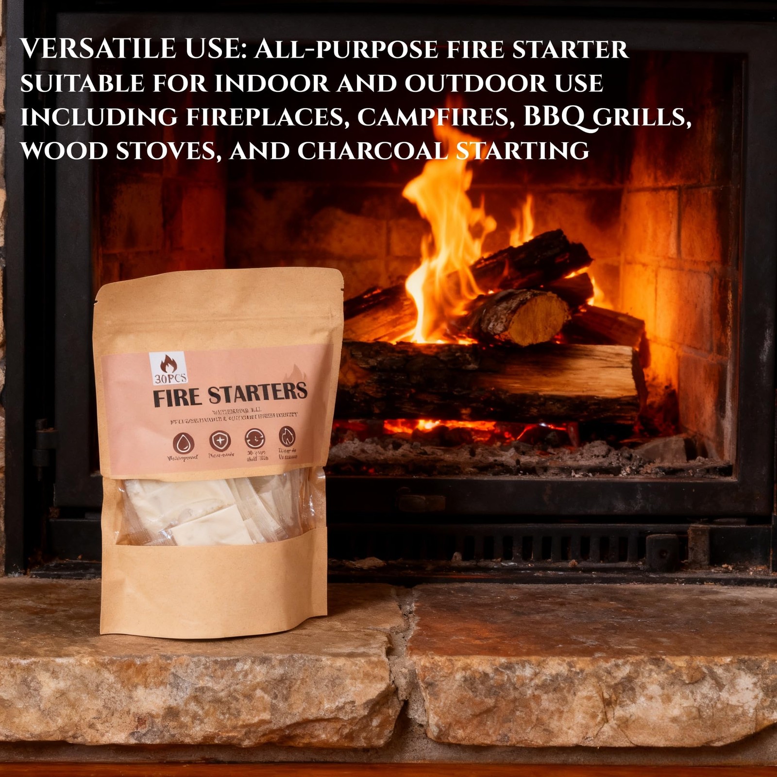 Raneped Waterproof Fire Starters for Campfires & Fireplace 30 Pcs/Bag